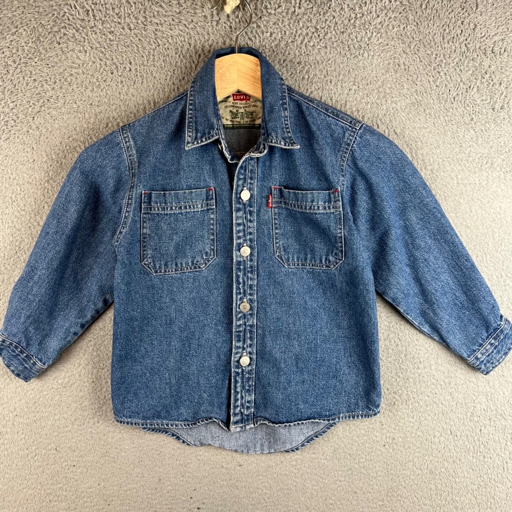 Levis Kids Medium Wash Blue Denim Button Down Shirt Size 6